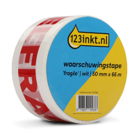 123inkt waarschuwingstape 'Fragile' wit 50 mm x 66 m (1 rol)
