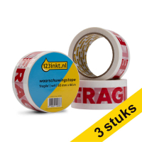 123inkt waarschuwingstape 'Fragile' wit 50 mm x 66 m (3 rollen)