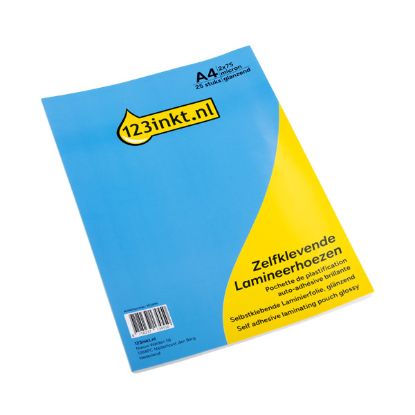 123inkt zelfklevende lamineerhoes A4 glanzend 2x75 micron (25 stuks) 302894 - 1
