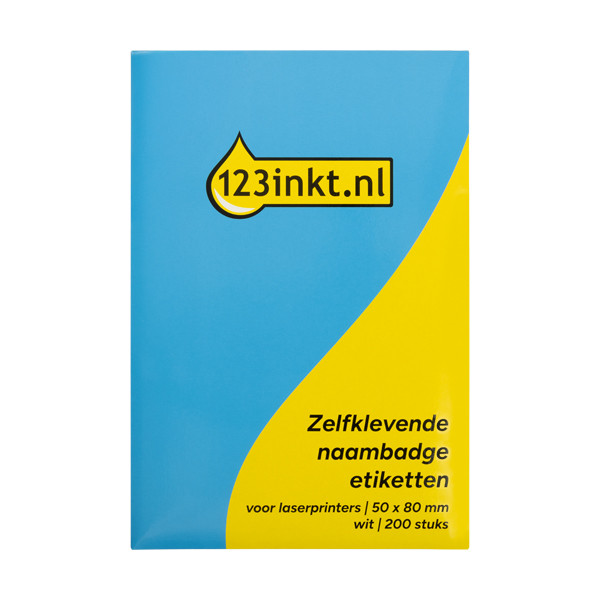 123inkt zelfklevende naambadge etiketten voor laserprinters 50 x 80 mm wit (200 naambadges) L4785-20C 302325 - 1