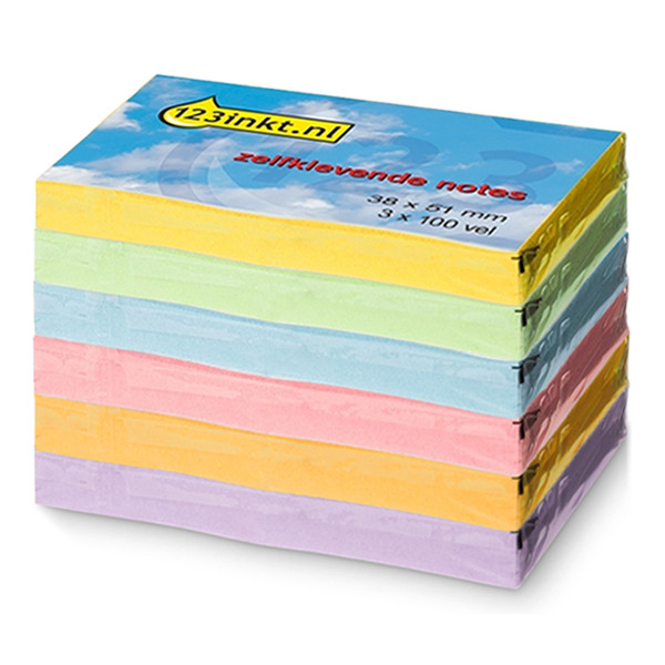 123inkt zelfklevende notes multipack 38 x 51 mm (geel/groen/blauw/roze/oranje/lila)  301115 - 1