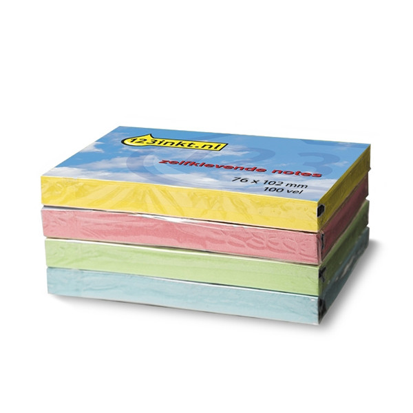 123inkt zelfklevende notes multipack 76 x 102 mm (geel/groen/blauw/roze)  300050 - 1