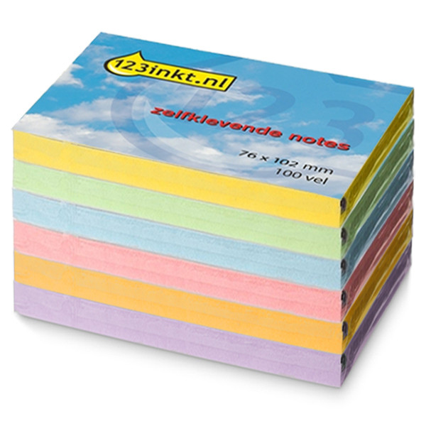 123inkt zelfklevende notes multipack 76 x 102 mm (geel/groen/blauw/roze/oranje/lila)  301117 - 1