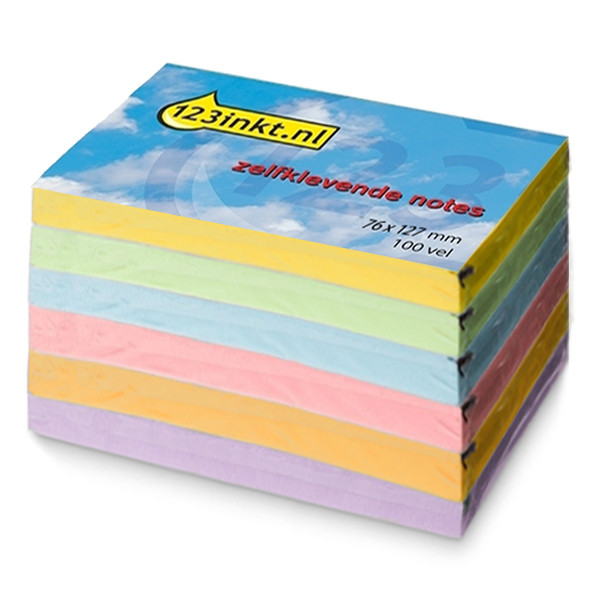 123inkt zelfklevende notes multipack 76 x 127 mm (geel/groen/blauw/roze/oranje/lila)  301118 - 1