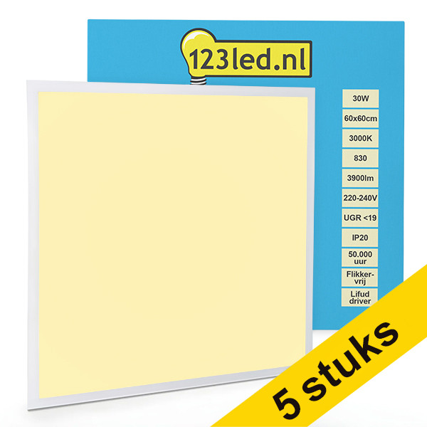 Aanbieding: 5x 123led paneel 60x60 cm warm wit | 3000K | 3900 lumen (30W) LDR08665 - 1