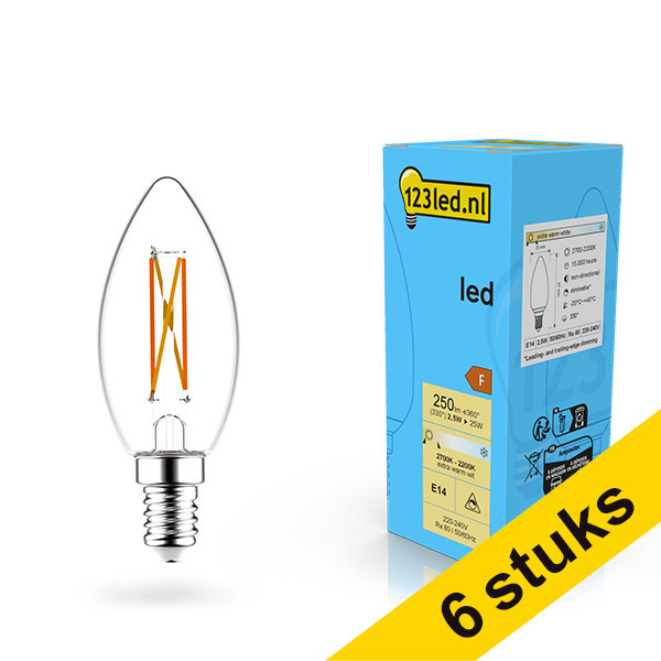 Aanbieding: 6x 123led E14 Filament led-lamp kaars dimbaar 2.5w (25w) LDR02069 - 1