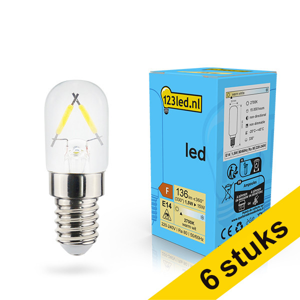 Aanbieding: 6x 123led E14 filament led-lamp capsule 1.5w (15w) LDR02121 - 1