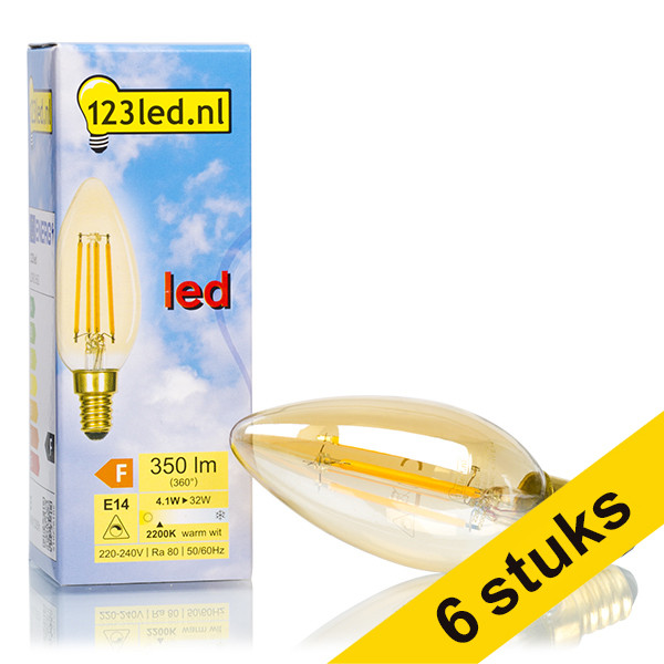 Aanbieding: 6x 123led E14 filament led-lamp kaars goud dimbaar 4.1W (32W) LDR01663 - 1