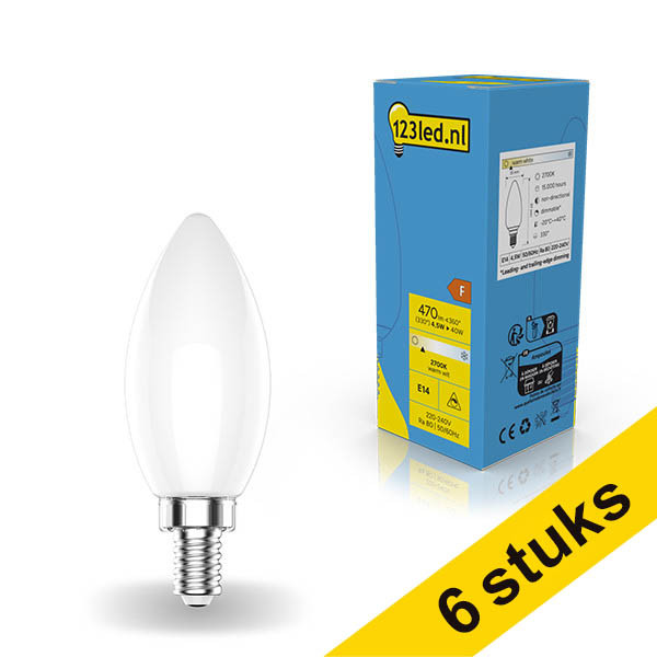 Aanbieding: 6x 123led E14 filament led-lamp kaars mat dimbaar 4.5W (40W) LDR01867 - 1