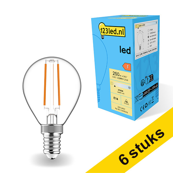 Aanbieding: 6x 123led E14 filament led-lamp kogel 2.5W (25W) LDR01885 - 1