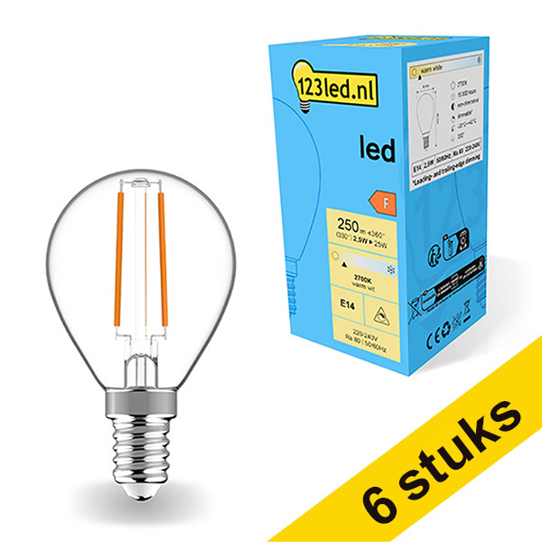 Aanbieding: 6x 123led E14 filament led-lamp kogel dimbaar 2700K 2.5W (25W) LDR01893 - 1