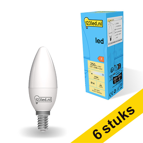 Aanbieding: 6x 123led E14 led-lamp kaars mat 2700K 2.5W (25W) LDR01851 - 1