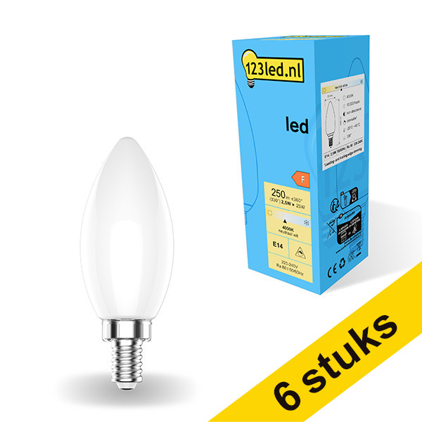 Aanbieding: 6x 123led E14 led-lamp kaars mat dimbaar 4000K 2.5W (25W) LDR01865 - 1