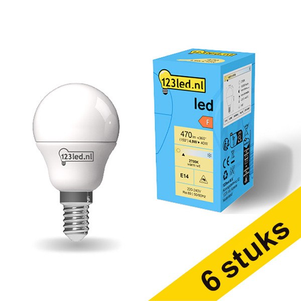 Aanbieding: 6x 123led E14 led-lamp kogel mat 2700K 4.9W (40W) LDR01901 - 1