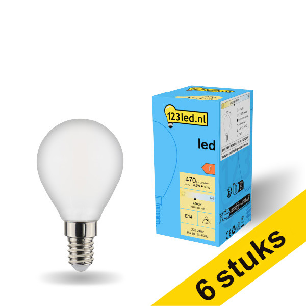 Aanbieding: 6x 123led E14 led-lamp kogel mat dimbaar 4.5W (40W) LDR01915 - 1