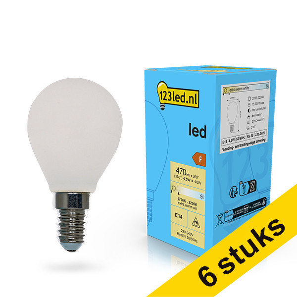 Aanbieding: 6x 123led E14 led-lamp kogel mat dimbaar 4.5w (40w) LDR02083 - 1