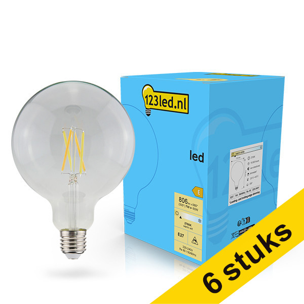Aanbieding: 6x 123led E27 filament led-lamp globe G125 dimbaar 7w (60w) LDR02105 - 1