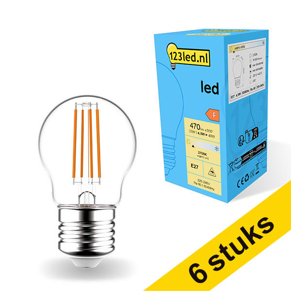 Aanbieding: 6x 123led E27 filament led-lamp kogel 4.5W (40W) LDR01825 Aanbieding: 6x 123led E27 filament led-lamp kogel 4.5W (40W) LDR01825 - 1