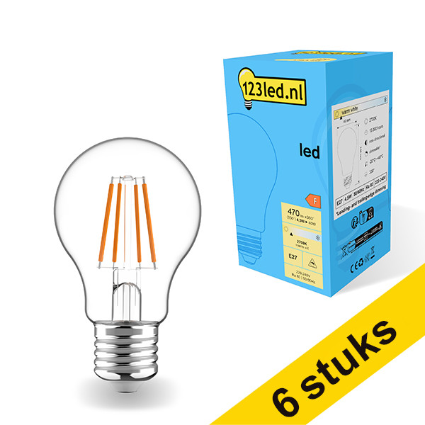 Aanbieding: 6x 123led E27 filament led-lamp peer dimbaar 4.5W (40W) LDR01801 Aanbieding: 6x 123led E27 filament led-lamp peer dimbaar 4.5W (40W) LDR01801 - 1