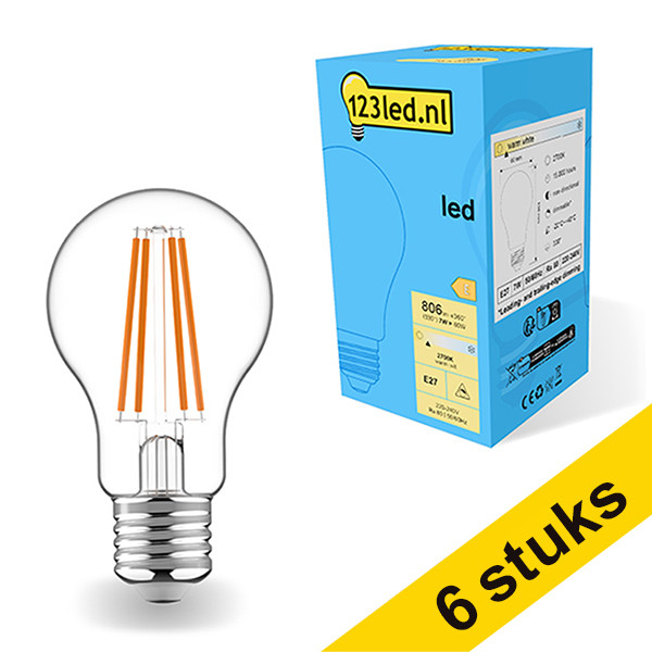 Aanbieding: 6x 123led E27 filament led-lamp peer dimbaar 7W (60W) LDR01803 Aanbieding: 6x 123led E27 filament led-lamp peer dimbaar 7W (60W) LDR01803 - 1