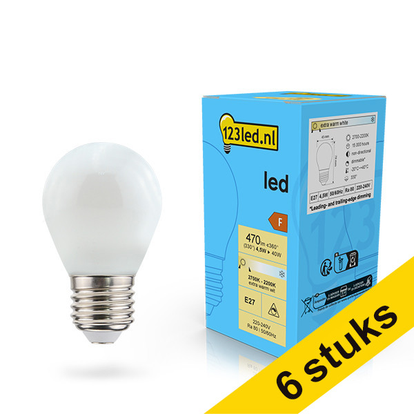 Aanbieding: 6x 123led E27 led-lamp kogel mat dimbaar 4.5w (40w) LDR02085 - 1