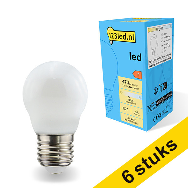 Aanbieding: 6x 123led E27 led-lamp kogel mat dimbaar 4000K 4.5W (40W) LDR01821 - 1