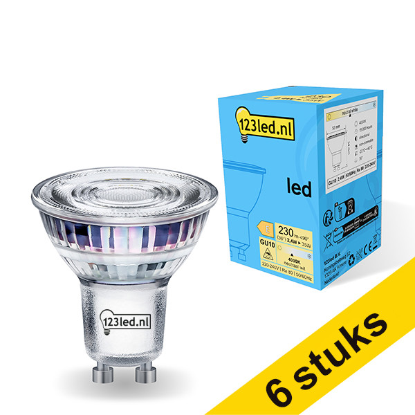 Aanbieding: 6x 123led GU10 led-spot glas 4000K 2.4W (35W) LDR01719 - 1