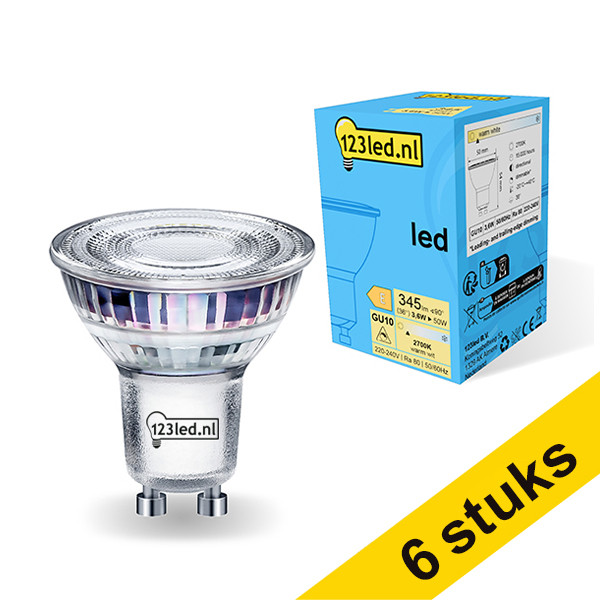 Aanbieding: 6x 123led GU10 led-spot glas dimbaar 2700K 3.6W (50W) LDR01729 - 1