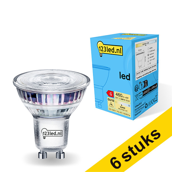 Aanbieding: 6x 123led GU10 led-spot glas dimbaar 4000K 7.4W (65W) LDR01737 - 1