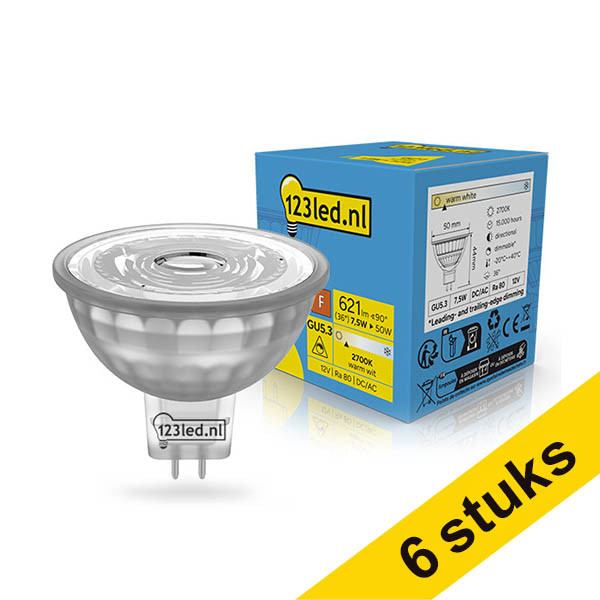 Aanbieding: 6x 123led GU5.3 LED spot | 2700K | Dimbaar | 7.5W (50W) LDR02309 - 1