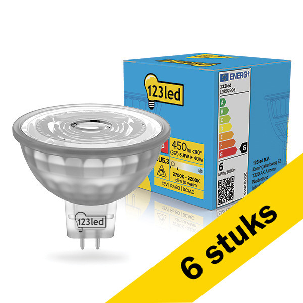 Aanbieding: 6x 123led GU5.3 LED spot | Dim to Warm | 2200-2700K | Dimbaar | 4.4W (35W) LDR02307 - 1