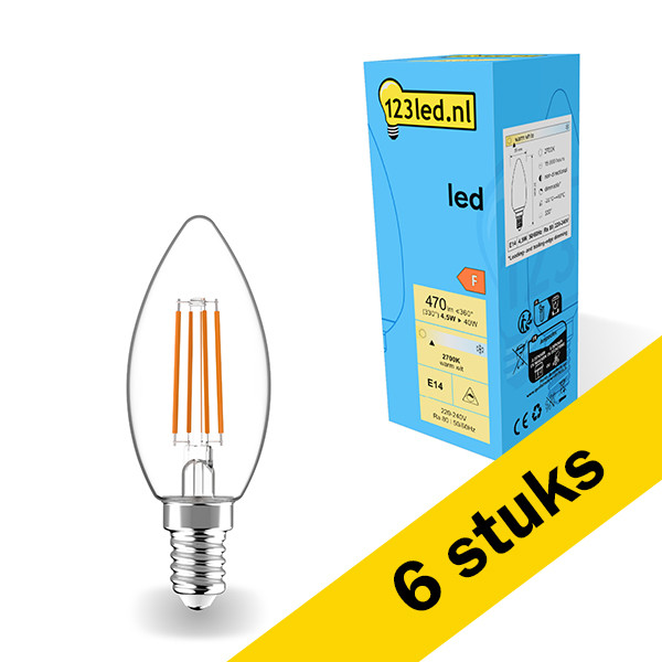 Aanbieding: 6x 123led LED lamp E14 | Kaars C35 | Filament | 2700K | Dimbaar | 4.5W (40W) LDR01883 Aanbieding: 6x 123led LED lamp E14 | Kaars C35 | Filament | 2700K | Dimbaar | 4.5W (40W) LDR01883 - 1
