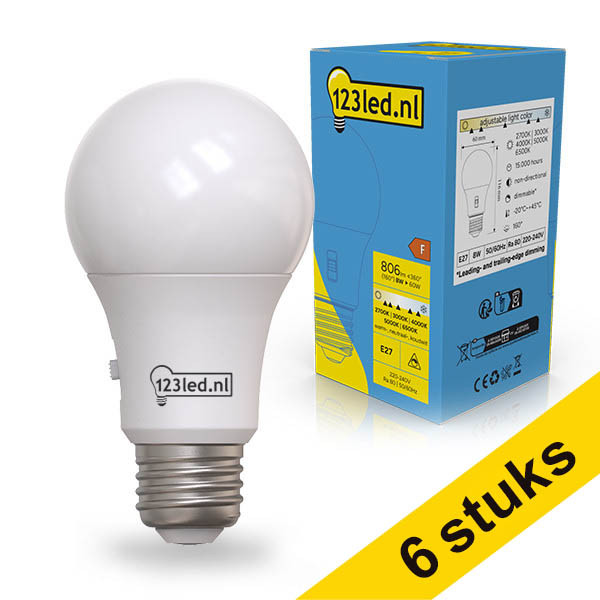 Aanbieding: 6x 123led LED lamp E27 Peer A60 Mat 2700-3000-4000-5000-6500K Dimbaar 8W (60W) LDR02379 - 1