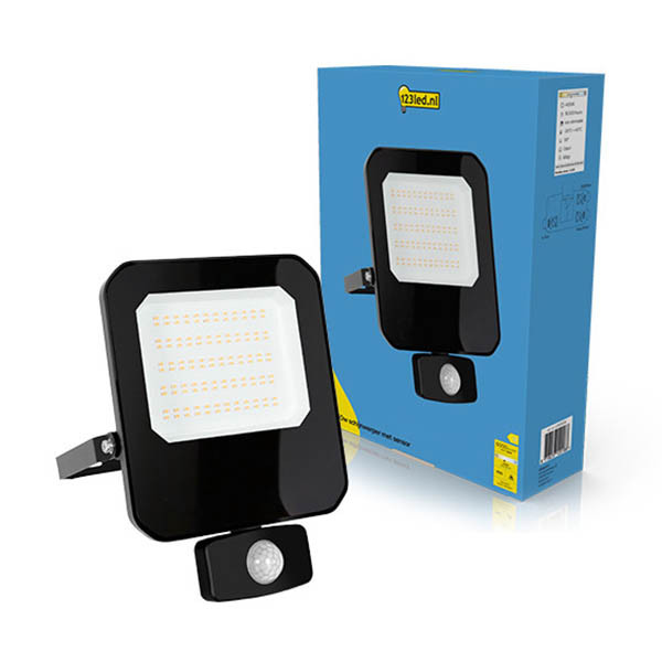 123led Breedstraler met sensor 50W | 4000K | 6000 lumen | IP65 | Zwart LDR02208 123led Breedstraler met sensor 50W | 4000K | 6000 lumen | IP65 | Zwart LDR02208 - 1