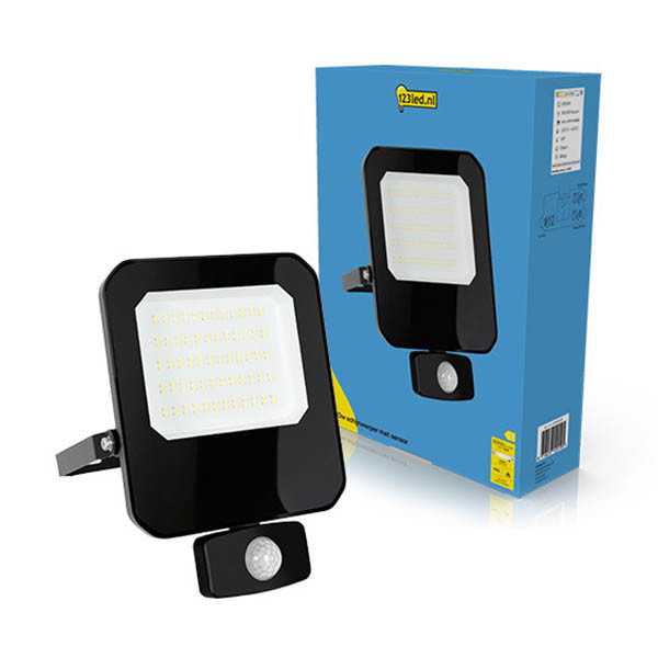 123led Breedstraler met sensor 50W | 6500K | 6000 lumen | IP65 | Zwart LDR02209 - 1