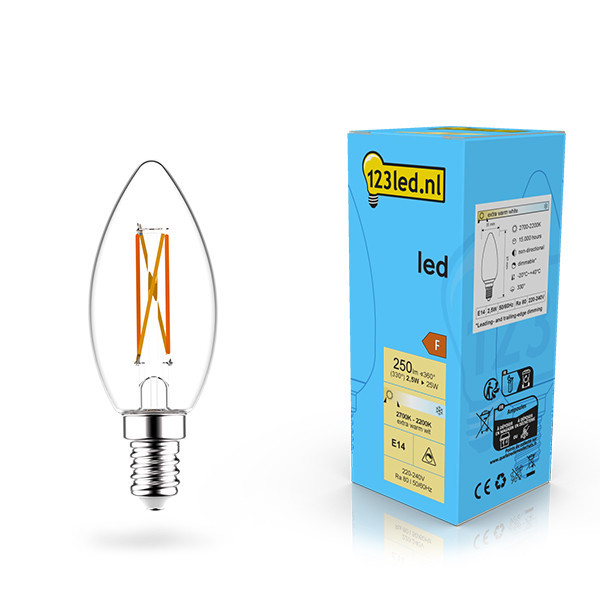 123led E14 Filament led-lamp kaars dimbaar 2.5w (25w) LDR02068 - 1