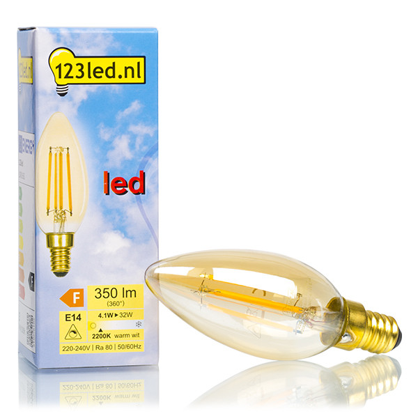 123led E14 filament led-lamp kaars goud dimbaar 4.1W (32W) LDR01662 123led E14 filament led-lamp kaars goud dimbaar 4.1W (32W) LDR01662 - 1