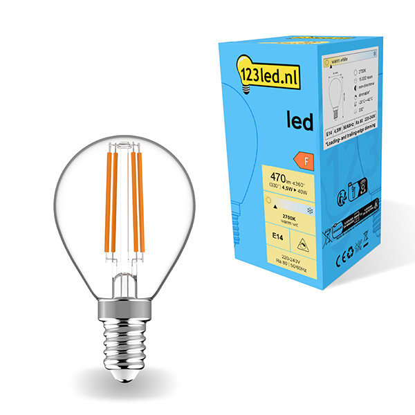 123led E14 filament led-lamp kogel dimbaar 2700K 4.5W (40W) LDR01894 - 1