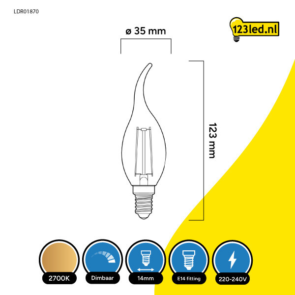 123led E14 filament led-lamp sierkaars helder dimbaar 2.8W (25W) LDR01870 123led E14 filament led-lamp sierkaars helder dimbaar 2.8W (25W) LDR01870 - 2