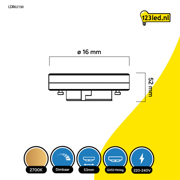 123led GX53 led-spot dimbaar 6.5W (48W) LDR02130 - 2