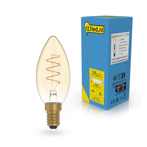123led LED lamp E14 | Kaars C35 | Filament | Goud | 1800K | Dimbaar | 2.5W (15W) LDR02222 - 1