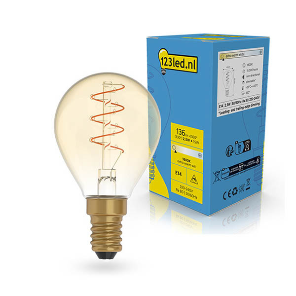 123led LED lamp E14 | Kogel G45 | Filament | Goud | 1800K | Dimbaar | 2.5W (15W) LDR02226 - 1