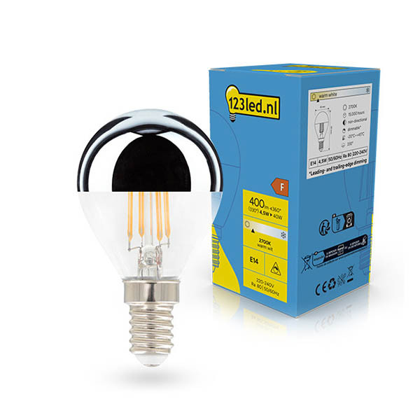 123led LED lamp E14 | Kogel G45 | Kopspiegel | Zilver | 2700K | Dimbaar | 4.5W (40W) LDR02242 - 1