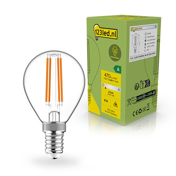 123led LED lamp E14 Kogel G45 Ultra Efficient Filament Helder 2700K 2.2W (40W) LDR02394 - 1