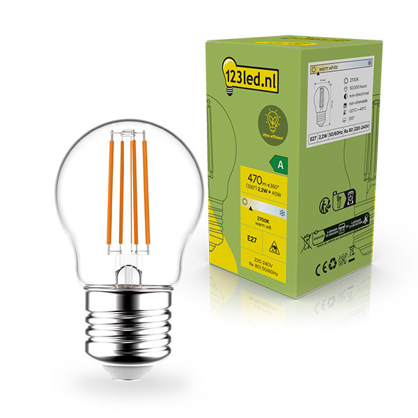 123led LED lamp E27 | Kogel G45 | Ultra Efficient | Filament | Helder | 2700K | 2.2W (40W) LDR02396 - 1