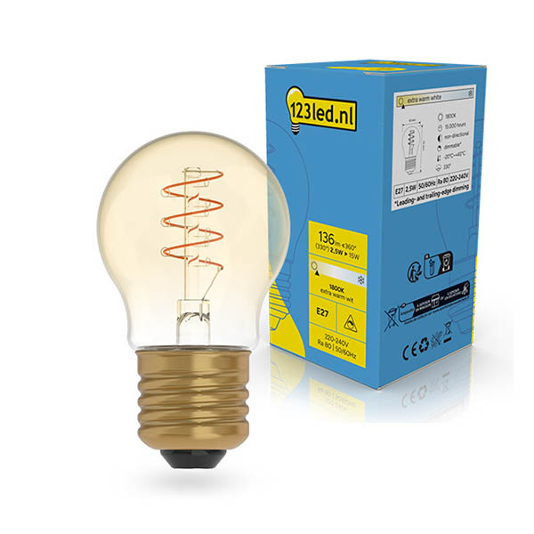 123led LED lamp E27 | Kogel P45 | Filament | Goud | 1800K | Dimbaar | 2.5W (15W) LDR02228 - 1