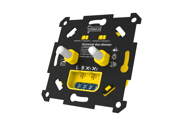 Led duo dimmer inbouw 2x 0-100W Fase aan- en afsnijding (RLC) 123led huismerk LDR02420 - 2