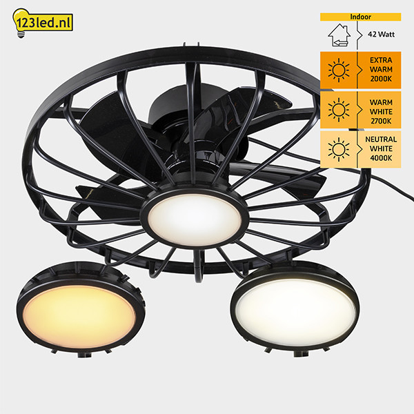 Plafondventilator met LED lamp | Ø 50.8 cm | 2000-4000K | IP44 | Zwart | 42W LDR02463 - 4