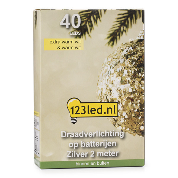 123led draadverlichting op batterijen  2 meter extra warm wit & warm wit 40 lampjes zilver LDR07280 - 5