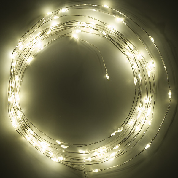 123led draadverlichting op batterijen 5 meter extra warm wit & warm wit 100 lampjes zilver LDR07281 - 3